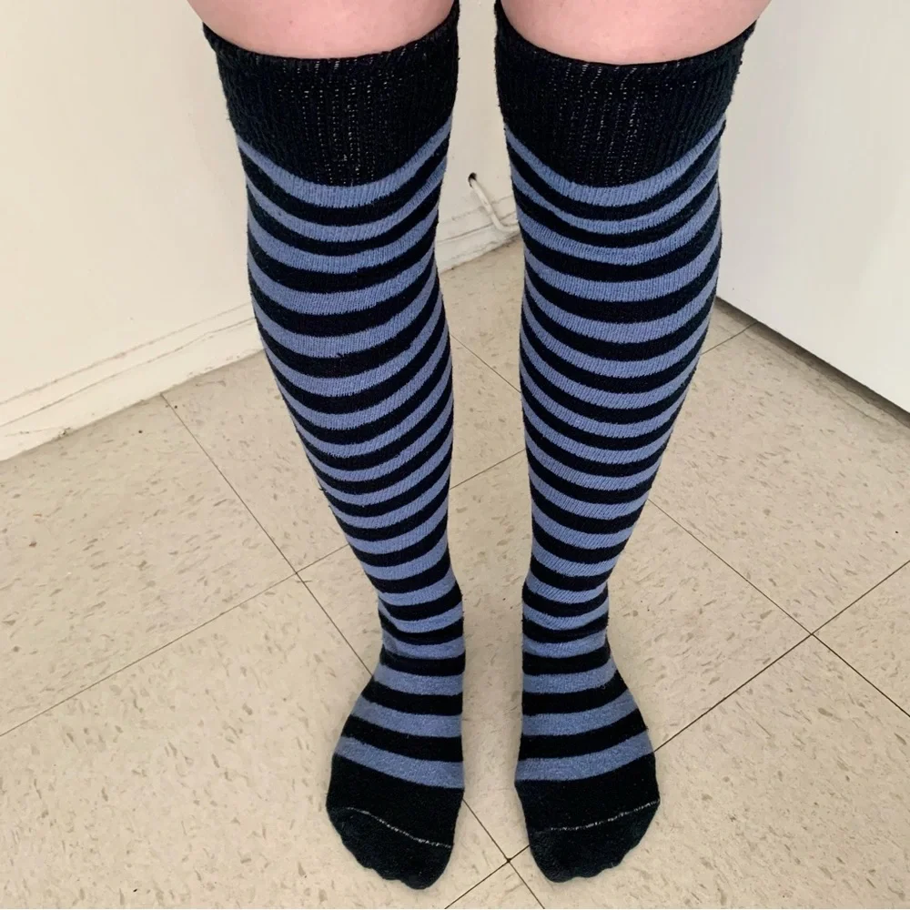 Black blue striped over the knee socks Whimsigoth cosplay witchy goth Halloween